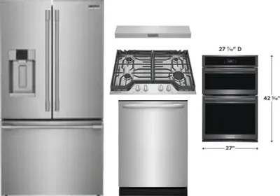 5 Piece Package Includes Refrigerator, Cooktop, Wall Oven, Hood And Dishwasher