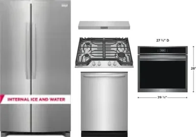 5 Piece Package Includes Refrigerator, Cooktop, Wall Oven, Hood And Dishwasher