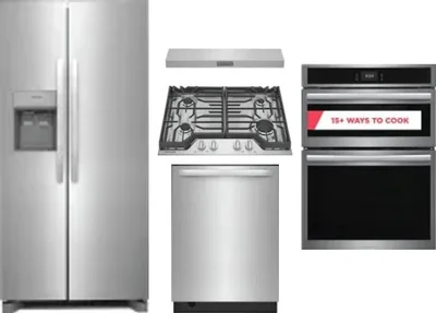 5 Piece Package Includes Refrigerator, Cooktop, Wall Oven, Hood And Dishwasher