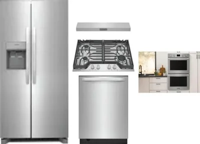 5 Piece Package Includes Refrigerator, Cooktop, Wall Oven, Hood And Dishwasher