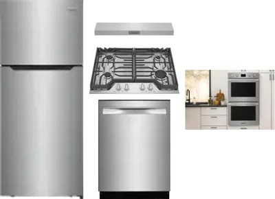 5 Piece Package Includes Refrigerator, Cooktop, Wall Oven, Hood And Dishwasher