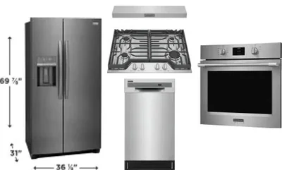 5 Piece Package Includes Refrigerator, Cooktop, Wall Oven, Hood And Dishwasher