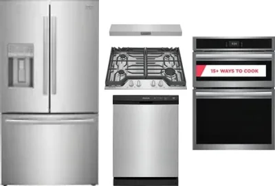 5 Piece Package Includes Refrigerator, Cooktop, Wall Oven, Hood And Dishwasher