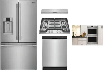 5 Piece Package Includes Refrigerator, Cooktop, Wall Oven, Hood And Dishwasher