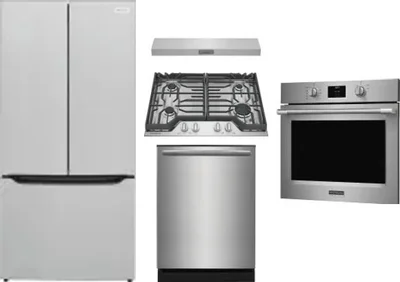 5 Piece Package Includes Refrigerator, Cooktop, Wall Oven, Hood And Dishwasher