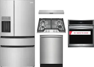 5 Piece Package Includes Refrigerator, Cooktop, Wall Oven, Hood And Dishwasher