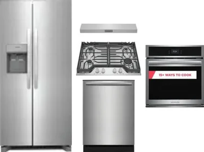 5 Piece Package Includes Refrigerator, Cooktop, Wall Oven, Hood And Dishwasher