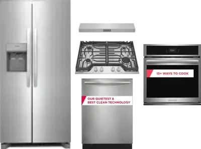 5 Piece Package Includes Refrigerator, Cooktop, Wall Oven, Hood And Dishwasher