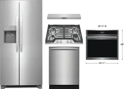 5 Piece Package Includes Refrigerator, Cooktop, Wall Oven, Hood And Dishwasher