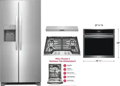 5 Piece Package Includes Refrigerator, Cooktop, Wall Oven, Hood And Dishwasher
