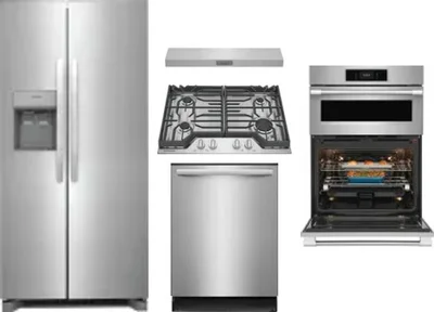 5 Piece Package Includes Refrigerator, Cooktop, Wall Oven, Hood And Dishwasher