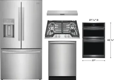 5 Piece Package Includes Refrigerator, Cooktop, Wall Oven, Hood And Dishwasher
