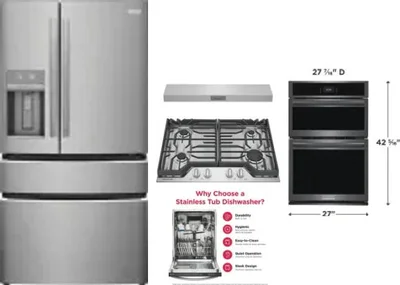 5 Piece Package Includes Refrigerator, Cooktop, Wall Oven, Hood And Dishwasher