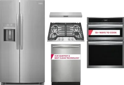 5 Piece Package Includes Refrigerator, Cooktop, Wall Oven, Hood And Dishwasher
