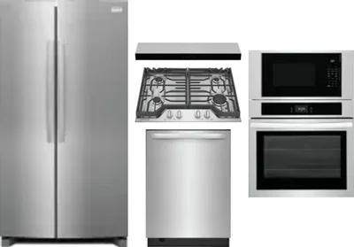 5 Piece Package Includes Refrigerator, Cooktop, Wall Oven, Hood And Dishwasher
