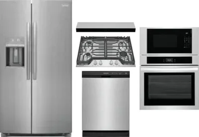 5 Piece Package Includes Refrigerator, Cooktop, Wall Oven, Hood And Dishwasher