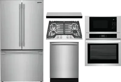 5 Piece Package Includes Refrigerator, Cooktop, Wall Oven, Hood And Dishwasher