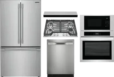 5 Piece Package Includes Refrigerator, Cooktop, Wall Oven, Hood And Dishwasher