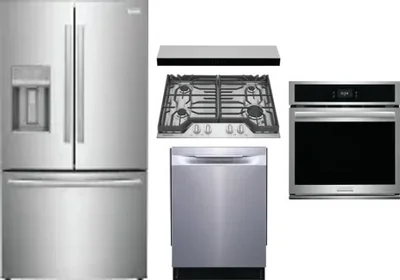 5 Piece Package Includes Refrigerator, Cooktop, Wall Oven, Hood And Dishwasher