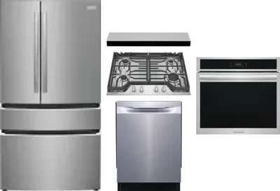 5 Piece Package Includes Refrigerator, Cooktop, Wall Oven, Hood And Dishwasher