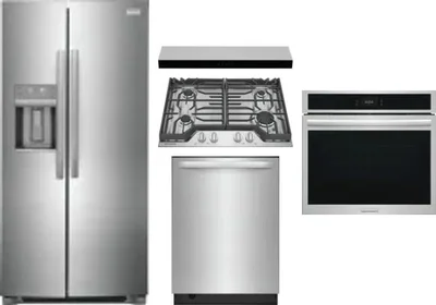 5 Piece Package Includes Refrigerator, Cooktop, Wall Oven, Hood And Dishwasher