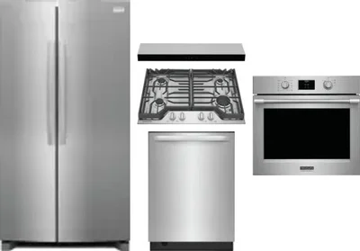 5 Piece Package Includes Refrigerator, Cooktop, Wall Oven, Hood And Dishwasher