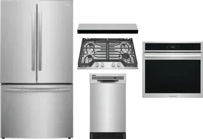 5 Piece Package Includes Refrigerator, Cooktop, Wall Oven, Hood And Dishwasher