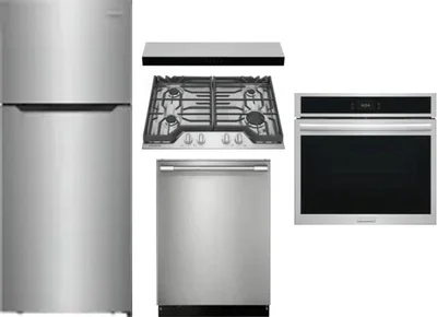 5 Piece Package Includes Refrigerator, Cooktop, Wall Oven, Hood And Dishwasher