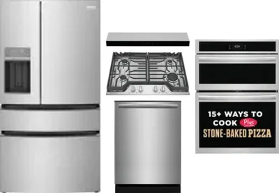 5 Piece Package Includes Refrigerator, Cooktop, Wall Oven, Hood And Dishwasher