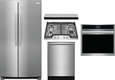 5 Piece Package Includes Refrigerator, Cooktop, Wall Oven, Hood And Dishwasher