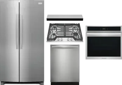 5 Piece Package Includes Refrigerator, Cooktop, Wall Oven, Hood And Dishwasher