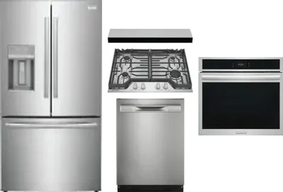 5 Piece Package Includes Refrigerator, Cooktop, Wall Oven, Hood And Dishwasher