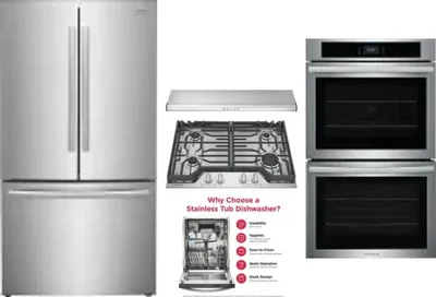 5 Piece Package Includes Refrigerator, Cooktop, Wall Oven, Hood And Dishwasher