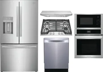 5 Piece Package Includes Refrigerator, Cooktop, Wall Oven, Hood And Dishwasher