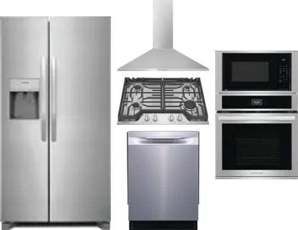5 Piece Package Includes Refrigerator, Cooktop, Wall Oven, Hood And Dishwasher