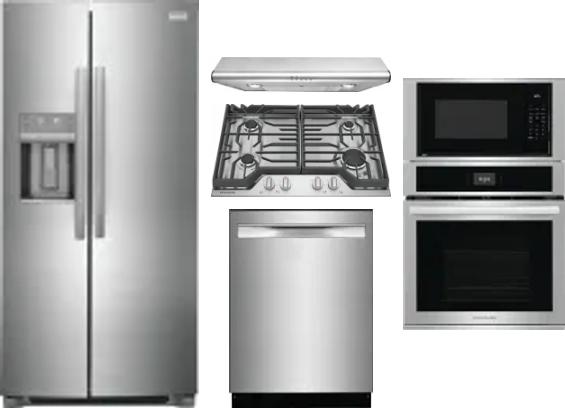 5 Piece Package Includes Refrigerator, Cooktop, Wall Oven, Hood And Dishwasher