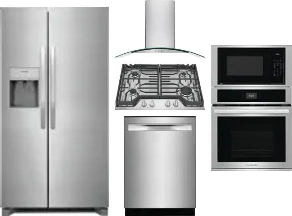 5 Piece Package Includes Refrigerator, Cooktop, Wall Oven, Hood And Dishwasher
