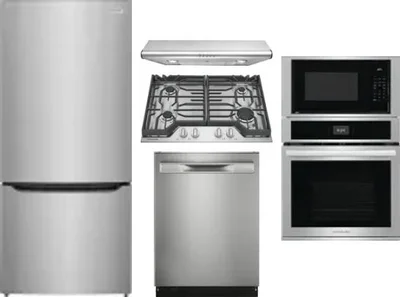 5 Piece Package Includes Refrigerator, Cooktop, Wall Oven, Hood And Dishwasher