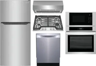 5 Piece Package Includes Refrigerator, Cooktop, Wall Oven, Hood And Dishwasher