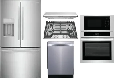 5 Piece Package Includes Refrigerator, Cooktop, Wall Oven, Hood And Dishwasher