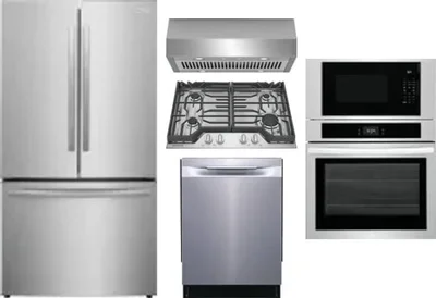 5 Piece Package Includes Refrigerator, Cooktop, Wall Oven, Hood And Dishwasher