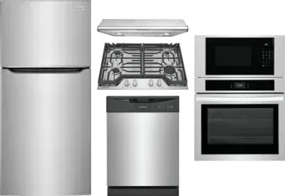 5 Piece Package Includes Refrigerator, Cooktop, Wall Oven, Hood And Dishwasher