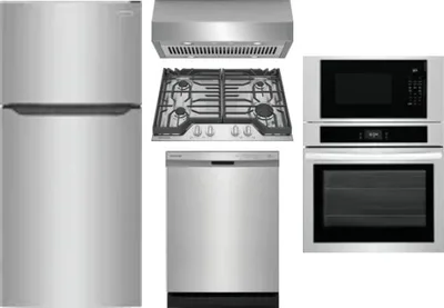 5 Piece Package Includes Refrigerator, Cooktop, Wall Oven, Hood And Dishwasher