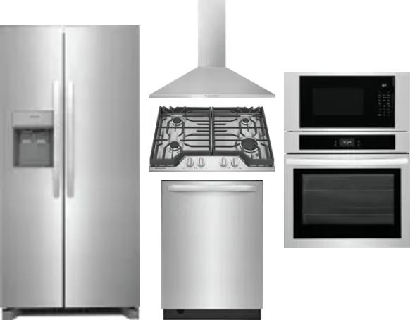 5 Piece Package Includes Refrigerator, Cooktop, Wall Oven, Hood And Dishwasher