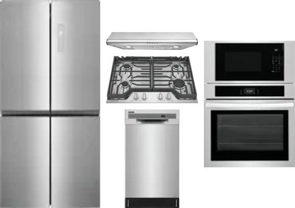 5 Piece Package Includes Refrigerator, Cooktop, Wall Oven, Hood And Dishwasher