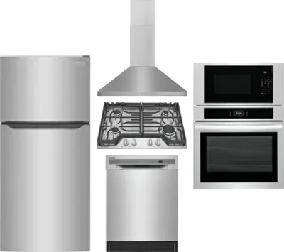 5 Piece Package Includes Refrigerator, Cooktop, Wall Oven, Hood And Dishwasher