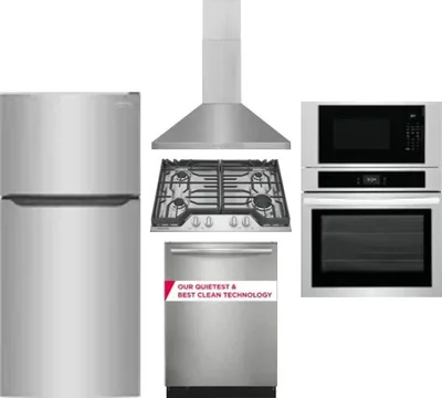 5 Piece Package Includes Refrigerator, Cooktop, Wall Oven, Hood And Dishwasher