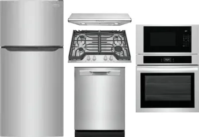 5 Piece Package Includes Refrigerator, Cooktop, Wall Oven, Hood And Dishwasher