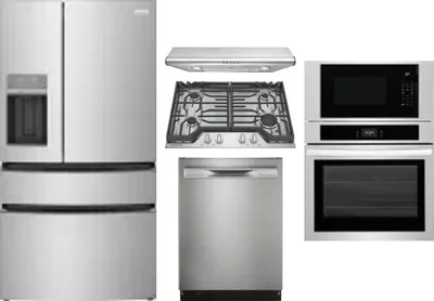 5 Piece Package Includes Refrigerator, Cooktop, Wall Oven, Hood And Dishwasher