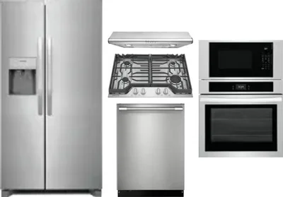 5 Piece Package Includes Refrigerator, Cooktop, Wall Oven, Hood And Dishwasher